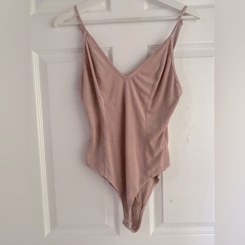 Forever 21 suede corset seam pink spaghetti strap bodysuit